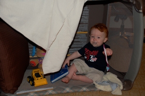 see if pack-n-play on its side is FORT worthy! 