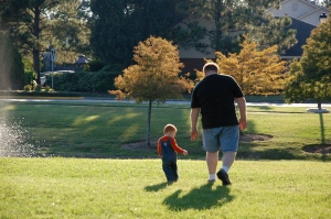 daddy and his mini me at the duck pond by our house